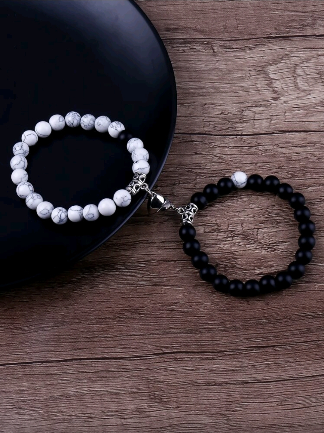 PULSERA PARA PAREJA DE PERLAS BLANCO Y NEGRO P37
